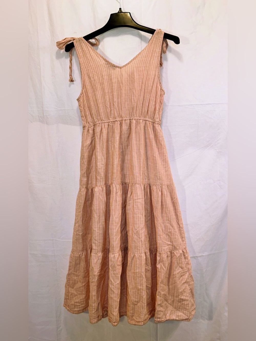 Moon River Peach-Striped Tiered Tie-Shoulder Sundress - Picture 2 of 4